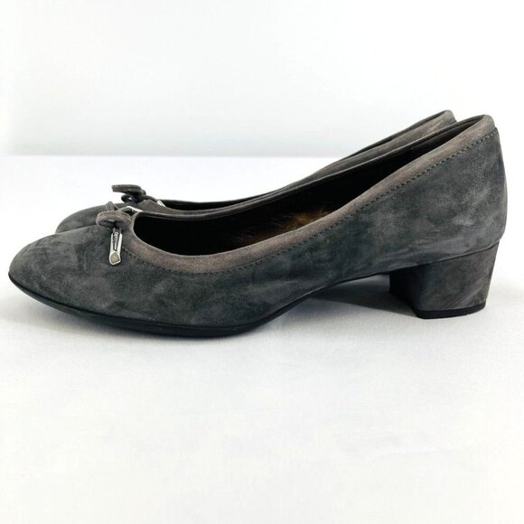 AGL Women's Kristin Bow Tie Pump Size EUR 41/US 11 Grey Suede Leather Block Heel - Picture 4 of 16